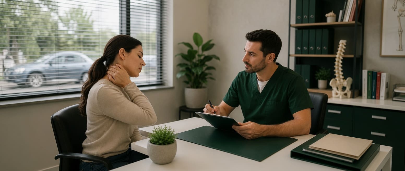Medical examination of a patient with shoulder or neck pain after a motor vehicle accident