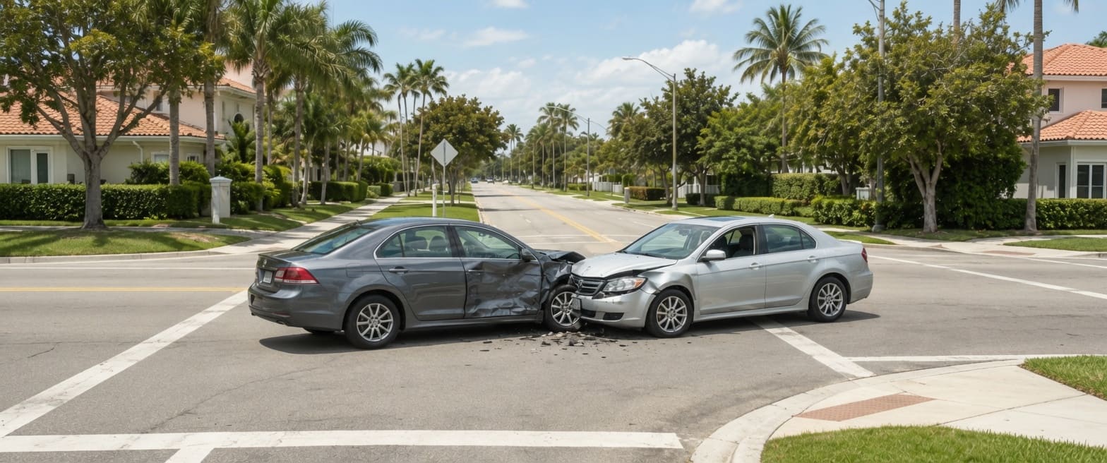 Side-impact collision between two cars at a Florida intersection
