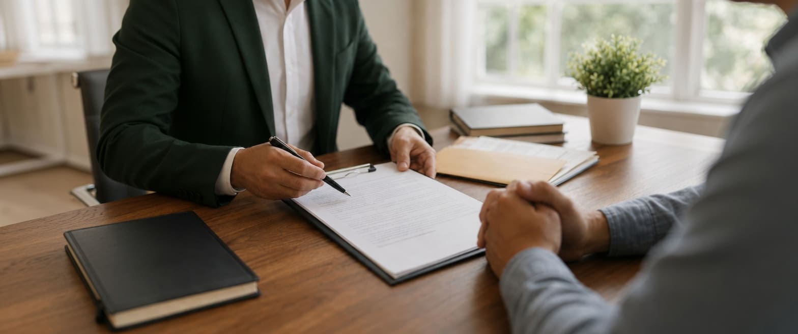 Attorney and client reviewing a Florida car accident settlement document