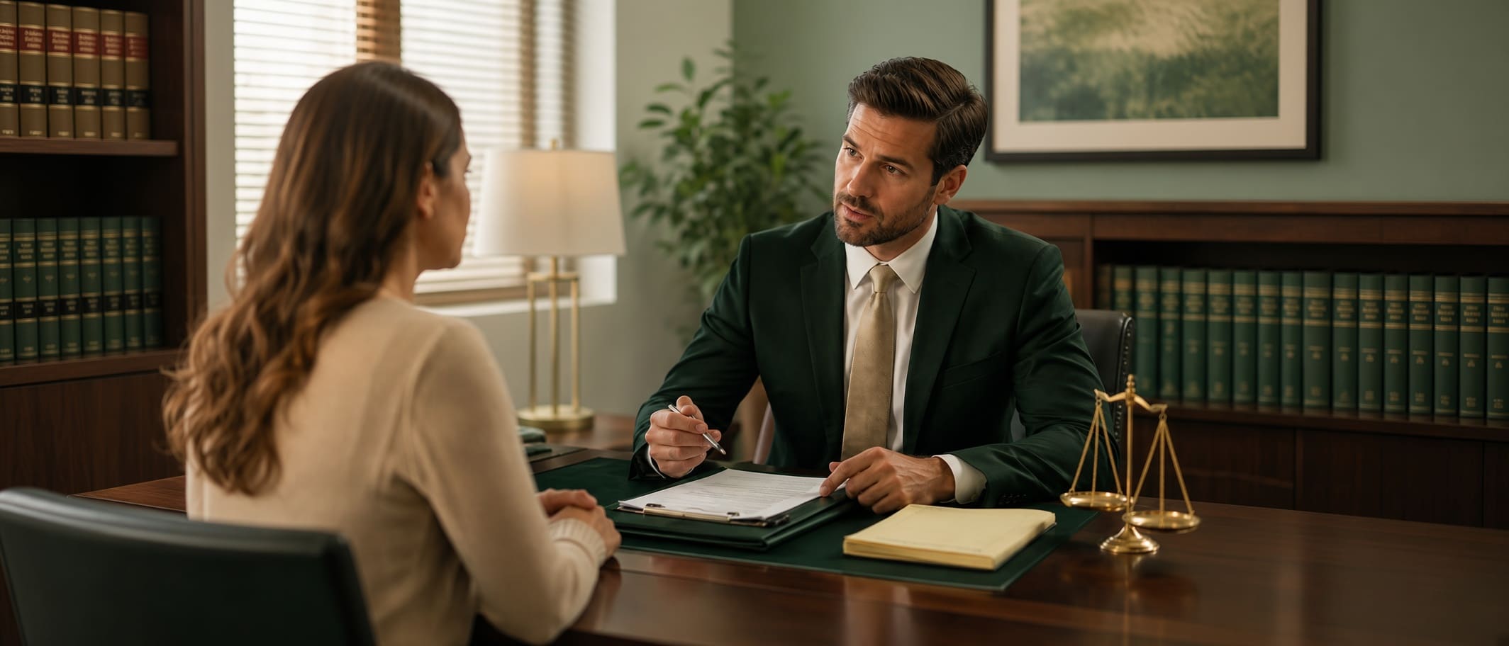 Attorney and client reviewing insurance, medical, and accident documents during a Florida car accident consultation