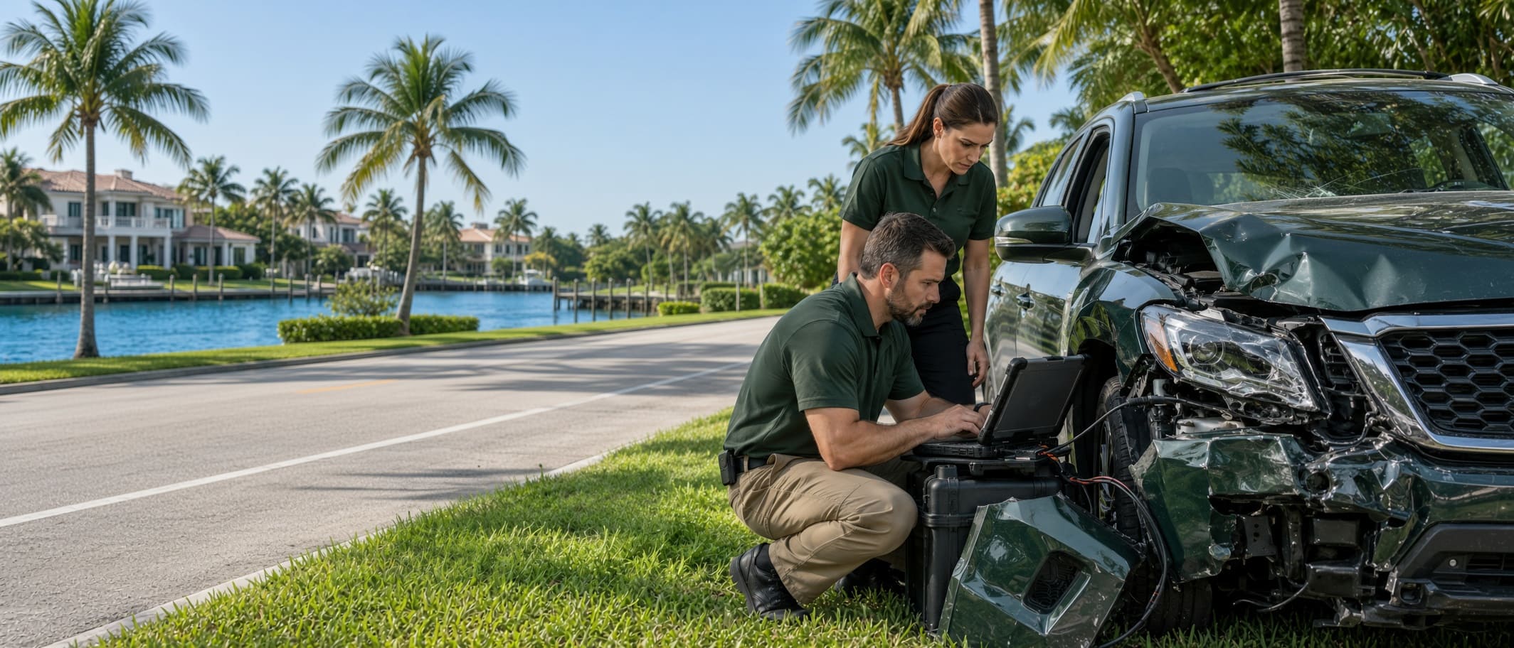 Vehicle data specialist using diagnostic equipment to retrieve crash information from a car event data recorder