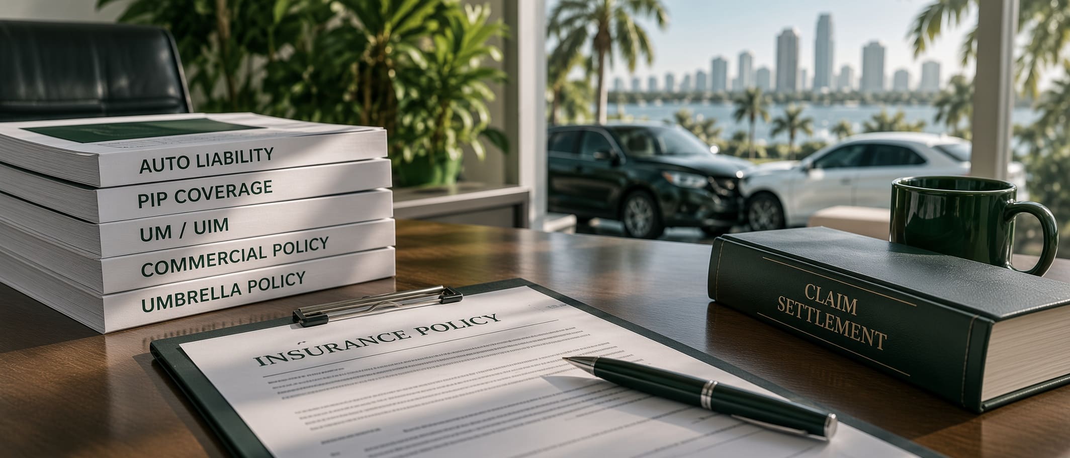Florida driver reviewing car accident policy limits and insurance documents after a collision