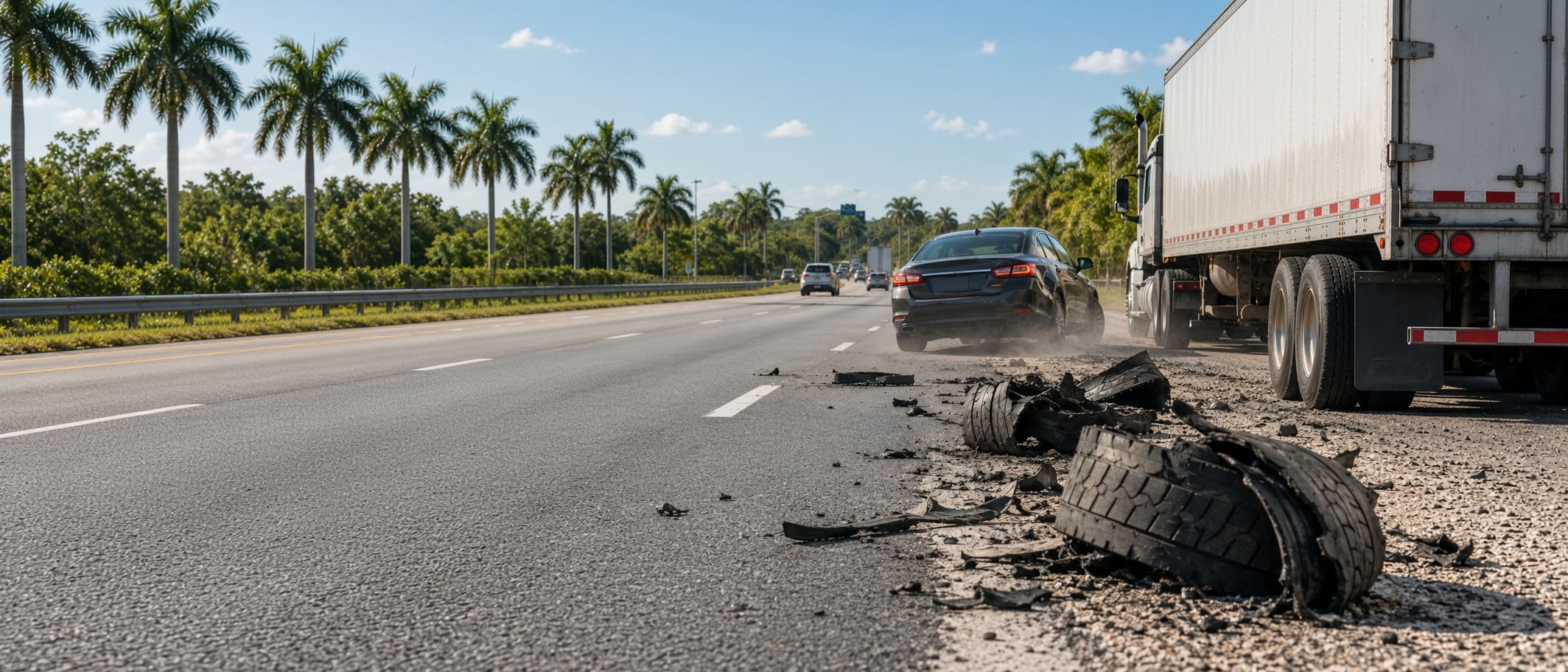 Truck tire debris collision on a Florida roadway